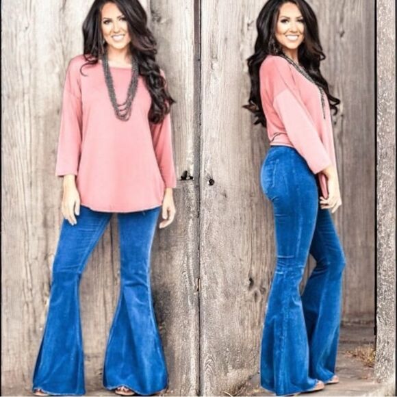 Lucky & Blessed Navy Carson Corduroy Flares NWT - Picture 3 of 11